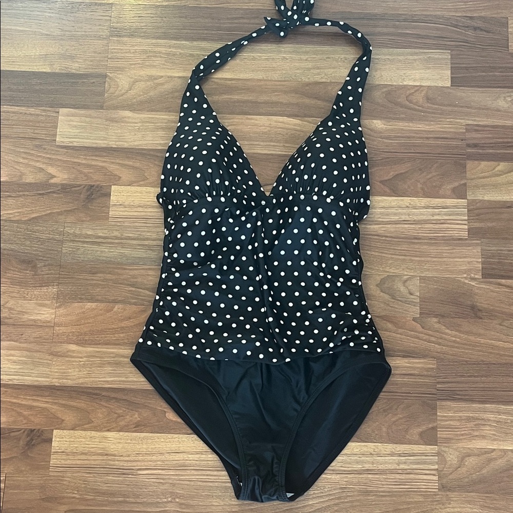 Polka dot one piece halter swimsuit
